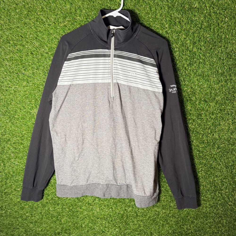 Travis Mathew Mens L Black Gray Stripe 1/4 Zip Pullover Sweater Golf Shirt